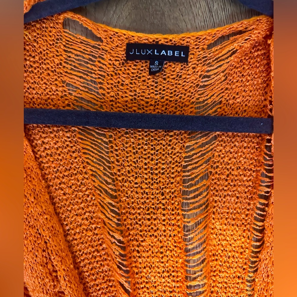 Jluxe label orange distressed cardigan